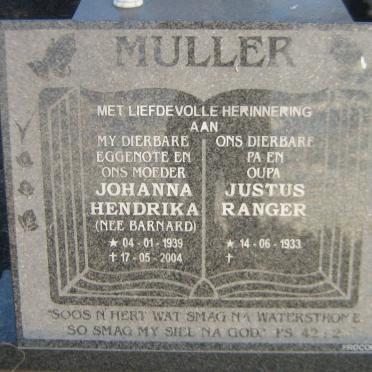 MULLER Justus Ranger 1933- &amp; Johanna Hendrika BARNARD 1939-2004