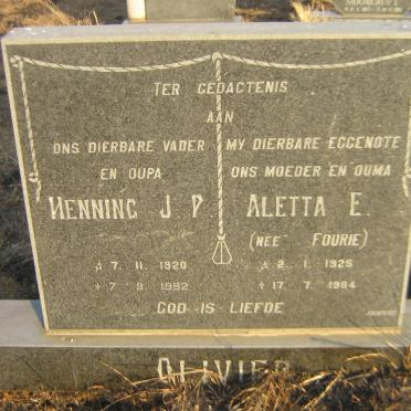 OLIVIER Henning J.P. 1920-1992 &amp; Aletta A. FOURIE 1925-1964