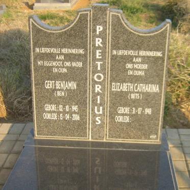 PRETORIUS Gert Benjamin 1945-2006 &amp; Elizabeth Catharina 1948 -