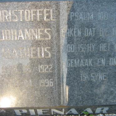 PIENAAR Christoffel Johannes Matheus 1922-1996