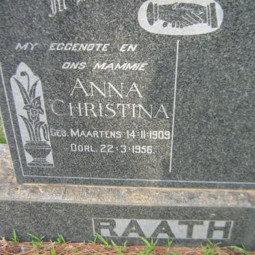 RAATH Anna Christina nee MAARTENS 1909-1956