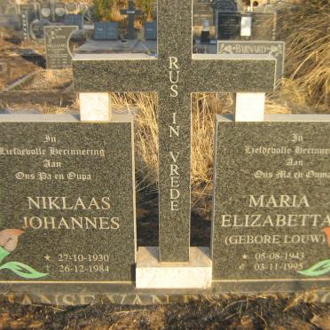 RENSBURG Niklaas Johannes, Janse van 1930-1984 &amp; Maria Elizabetta LOUW 1943-1995