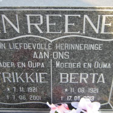 REENEN Frikkie, van 1921-2001 &amp; Berta 1921-2013