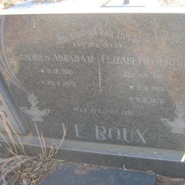 ROUX  Andries Abraham, le 1910-1976 &amp; Elizabeth Gertruida DU TOIT 1916-1976