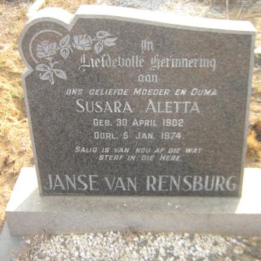 RENSBURG Susara Aletta, Janse van 1902-1974