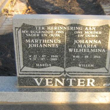 VENTER Marthinus Johannes 1940-2003 &amp; Johanna Maria Wilhelmina 1946-