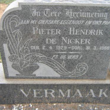 VERMAAK Pieter Hendrik de Nicker 1929-1966