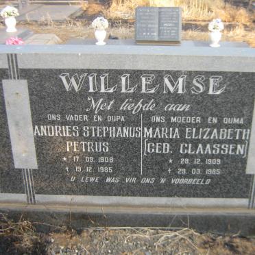 WILLEMSE Andries Stephanus Petrus 1908-1985 &amp; Maria Elizabeth CLAASSEN 1909-1985