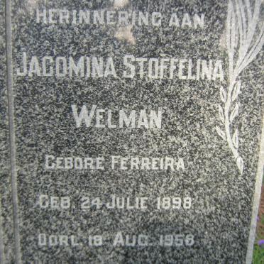 WELMAN Jacomina Stoffelina nee FERREIRA 1898-1958