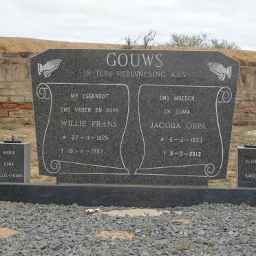 GOUWS Willie Frans 1925-1993 &amp; Jacoba Orpa 1933-2012