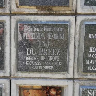 PREEZ Wilhelmina Hendrina, du nee BELGROVE 1925-2012