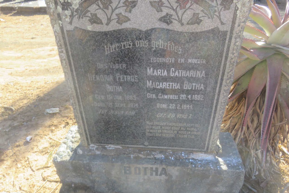 BOTHA Hendrik Petrus 1883-1974 &amp; Maria Catharina Magaretha CAMPBELL 1892-1944