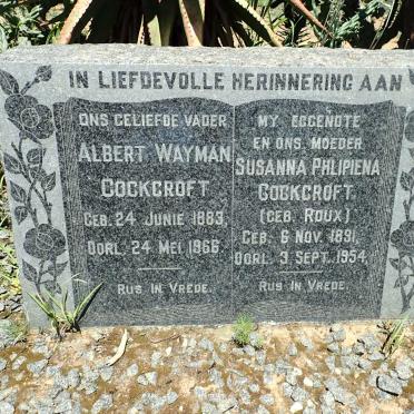 COCKCROFT Albert Wayman 1883-1966 &amp; Susanna Phlipiena ROUX 1891-1954