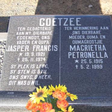 COETZEE Jasper Francis 1921-1974 &amp; Magrietha Petronella 1915-1999