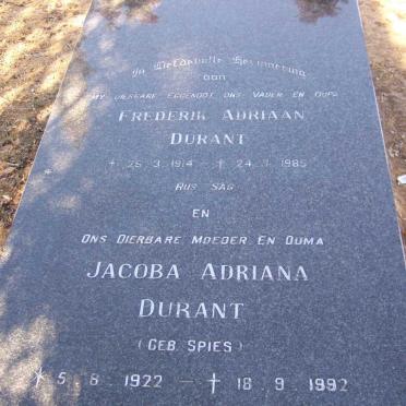 DURANT Frederik Adriaan 1914-1985 &amp; Jacoba Adriana SPIES 1922-1992