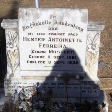 FERREIRA Hester Antoinette nee MOSTERT 1861-1935