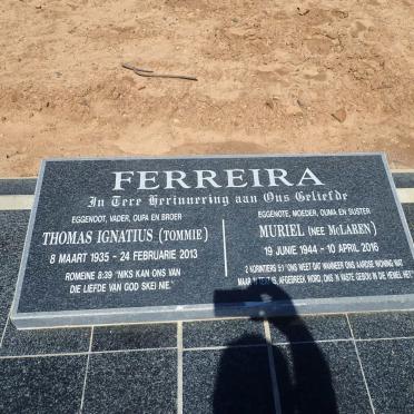 FERREIRA Thomas Ignatius 1935-2013 &amp; Muriel MCLAREN 1944-2016