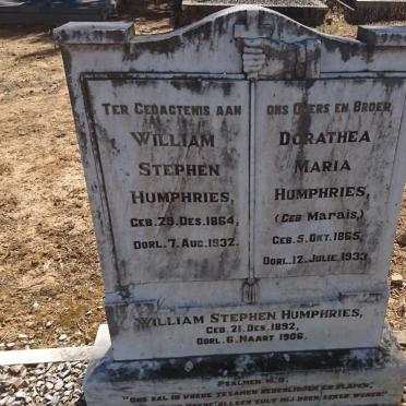 HUMPHRIES William Stephen 1864-1932 &amp; Dorathea Maria MARAIS 1865-1933 :: HUMPHRIES William Stephen 1892-1906