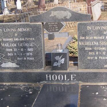 HOOLE Mailiam George 1890-1970 &amp; Magdalena Susanna Cornelia KITCHING 1909-1984