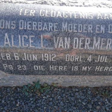 MERWE Alice L., van der 1912-1989