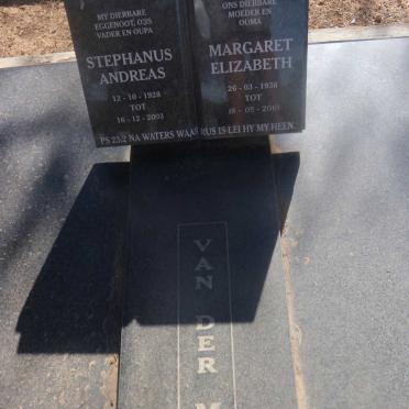 MERWE Stephanus Andreas, van der 1928-2003 &amp; Margaret Elizabeth 1936-2010