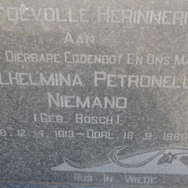 NIEMAND Dick Barend 1913-1972 &amp; Wilhelmina Petronella BOSCH 1913-1966