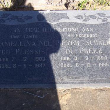 PREEZ Pieter Schalk, du 1894-1966 :: NEL Daniellina nee DU PLESSIS 1903-1987