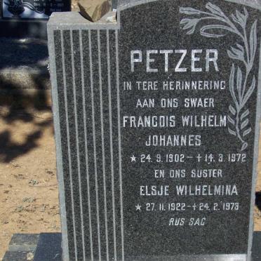 PETZER Francois Wilhelm Johannes 1902-1972 &amp; Elsje Wilhelmina 1922-1973