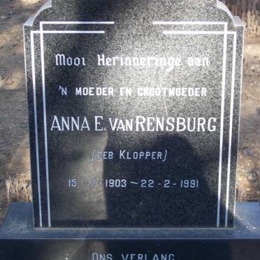 RENSBURG Anna E., van nee KLOPPER 1903-1991