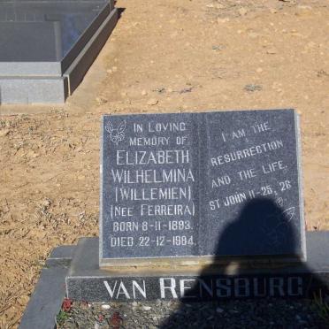 RENSBURG Elizabeth Wilhelmina, van nee FERREIRA 1893-1984