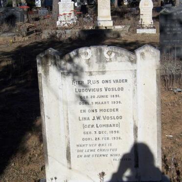 VOSLOO Ludovicus 1891-1956 &amp; Lina J.W. LOMBARD 1898-1936