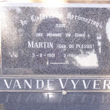 VYVER Martin, van de nee DU PLESSIS 1901-1986