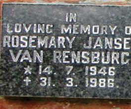 RENSBURG Rosemary, Jansen van 1946-1986