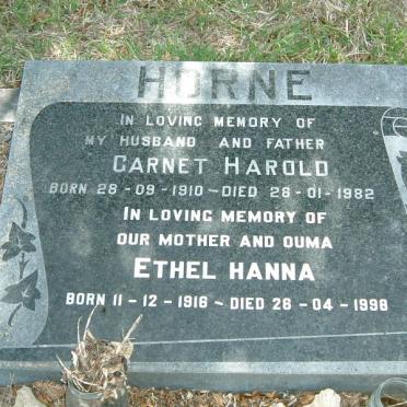 HORNE Garnet Harold 1910-1982 &amp; Ethel Hanna 1916-1998