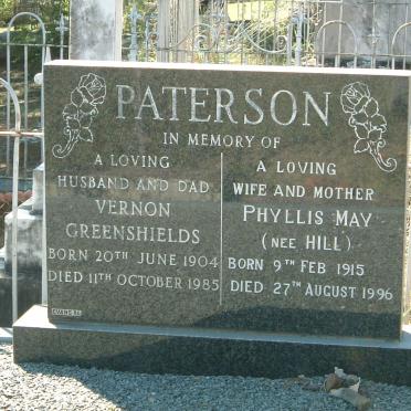 PATERSON Vernon Greenshields 1904-1985 &amp; Phyllis May HILL 1915-1996