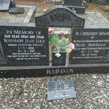 RIDDIN Denis Montague -1966 :: LUCK Rosemary Jean formerly RIDDEN nee WRIGHT 1935-2017 :: LUCK Bennie 1922-2000