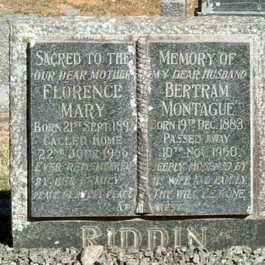 RIDDIN Bertram Montague 1883-1960 &amp; Florence Mary 1892-1956