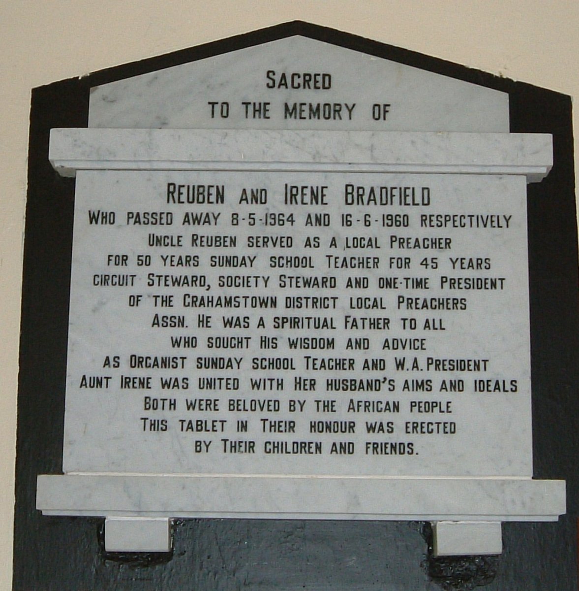 BRADFIELD Reuben  -1964 &amp; Irene -1960