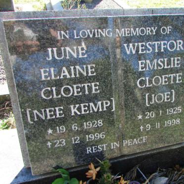 CLOETE Westford Emslie 1925-1998 &amp; June Elaine KEMP 1928-1996