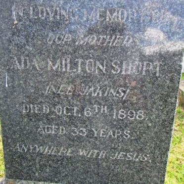 SHORT Ada Milton nee JAKINS -1898