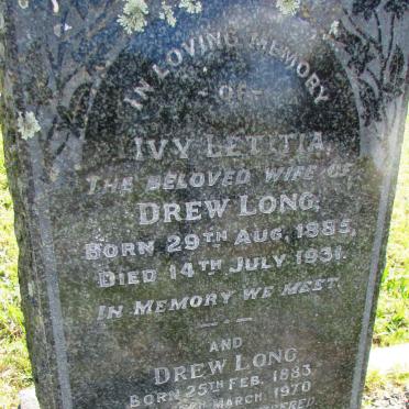 LONG Drew 1883-1970 &amp; Ivy Letitia 1885-1931