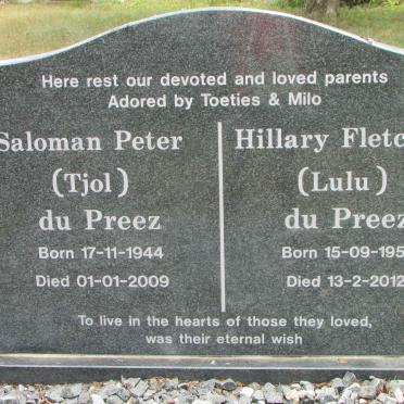 PREEZ Saloman Peter, du 1944-2009 &amp; Hillary Fletcher 1951-2012