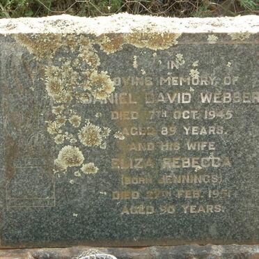 WEBBER Daniel David -1945 &amp; Eliza Rebecca JENNINGS -1951
