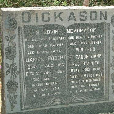 DICKASON Daniel Robert 1893-1964 :: DICKASON Winifred Eleanor Jane nee STAPLES 1899-1976