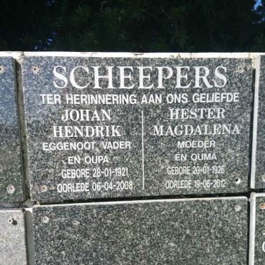 SCHEEPERS Johan Hendrik 1921-2008 &amp; Hester Magdalena 1926-2012