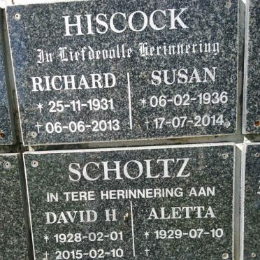 HISCOCK Richard 1931-2013 &amp; Susan 1936-2014 :: SCHOLTZ David H. 1928-2015 &amp; Aletta 1929-