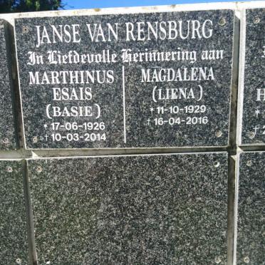 RENSBURG Marthinus Esias, Janse van 1926-2014 &amp; Magdalena 1929-2016