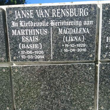 RENSBURG Marthinus Esias, Janse van 1926-2014 &amp; Magdalena 1929-2016