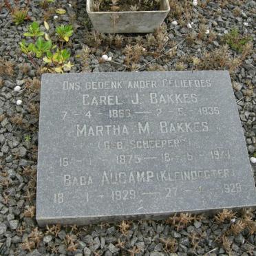 BAKKES Carel J. 1866-1935 &amp; Martha M. SCHEEPERS 1875-1941 :: AUCAMP Baba 1929-1929