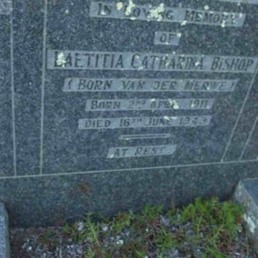 BISHOP Laetitia Catharina nee VAN DER MERWE  1911-1949